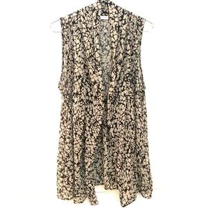 SUSAN GRAVER Sheer Sleeveless Black/Tan, Chiffon Open Front Cover Up